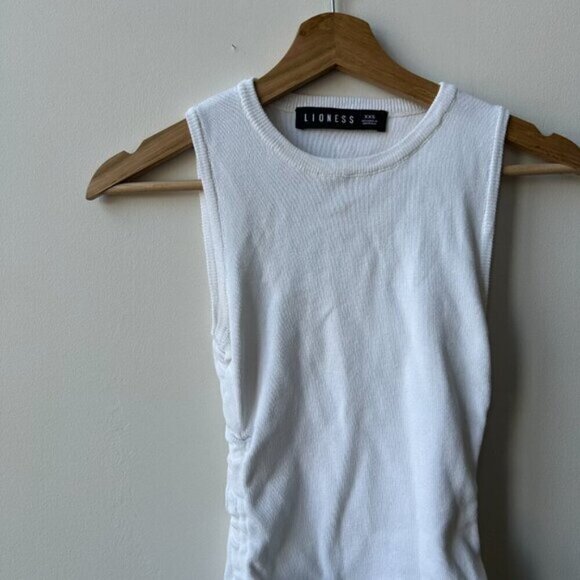LIONESS Military Minds Mini White Ribbed Rushed Mini Dress Size XXS - Picture 6 of 8